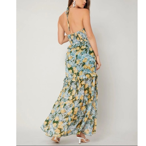 NWT Tie Backless Layered Ruffle Floral Halter Dress - Picture 4 of 5